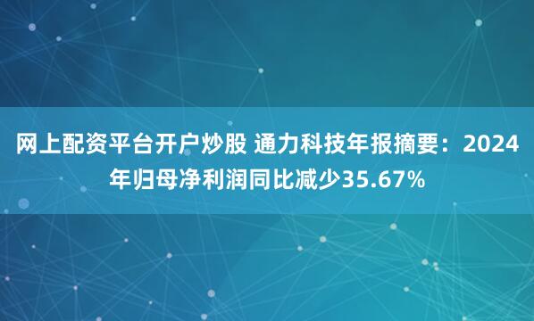 网上配资平台开户炒股 通力科技年报摘要：2024年归母净利润同比减少35.67%